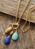 Boho Necklace, Triple Blue Jasper, Amazonite and Lapis Pendant